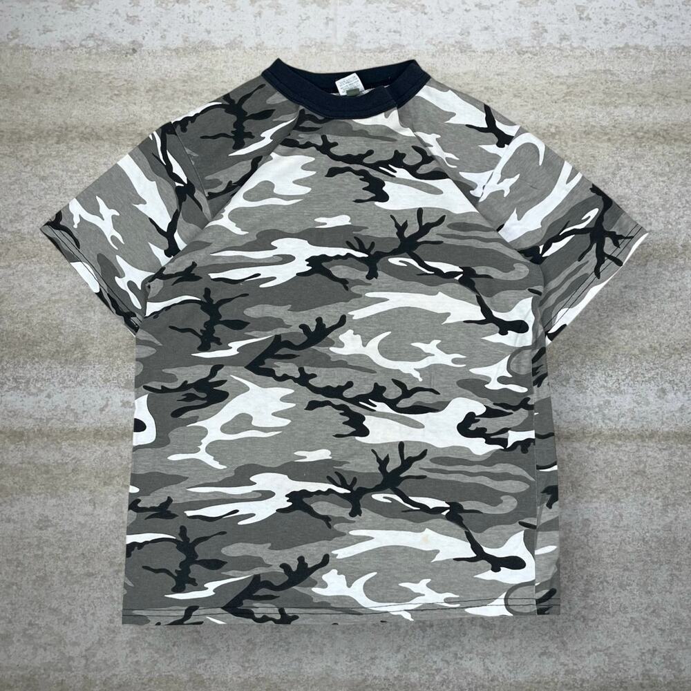 Vintage 90s Winter Camo Shirt Mens L Cotton Short Sleeve